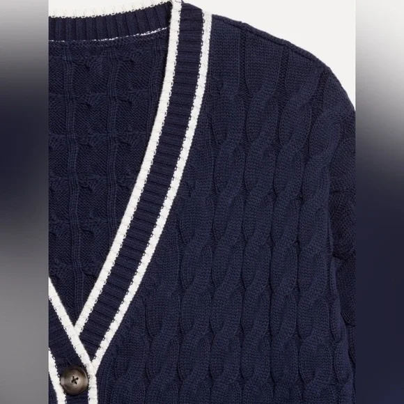 Old Navy Preppy Nautical Oversized Slouchy Cable-Knit Cardigan Sweater NEW - Picture 4 of 6
